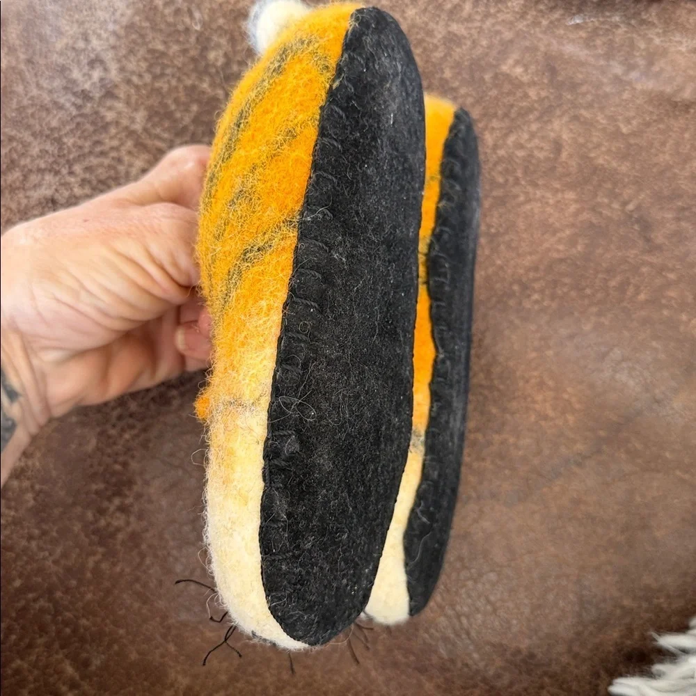 Artisan hand made hand felted pure wool Tiger Slippers for Kids